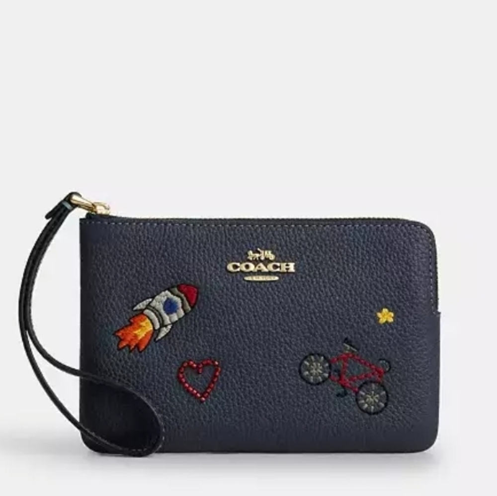 Coach Corner Zip Wristlet With Embellishments